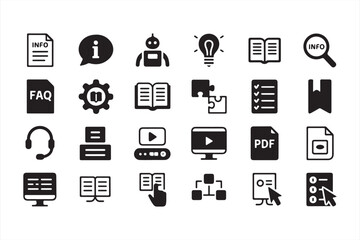 Icons for Documents, FAQ, and Digital Content in Minimalist Black and White