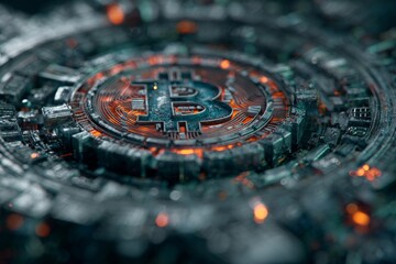 Digital currency networks: glowing codes symbolizing financial change. Digital currency. Navigating economic shifts: the future of tariff policies. High-tech factory. Trade dynamics.