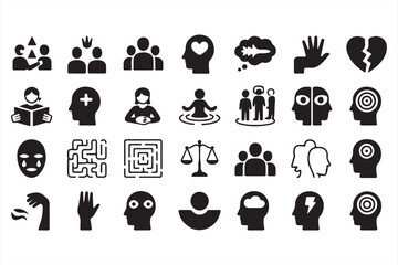 Obraz premium Black and White Icons for Mental Health, Emotional Balance, and Therapy