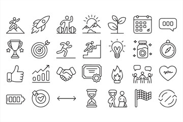 Icons for Motivation, Achievement, and Personal Growth in Minimalist Line Art
