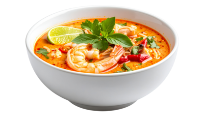 Tom Yum Kung favorite food in Thailand Asia isolated on a transparent or white background