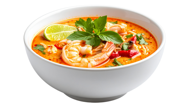 Tom Yum Kung favorite food in Thailand Asia isolated on a transparent or white background
