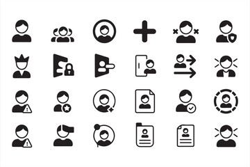 Set of Black and White User Profile and Security Icons for Personal Identification