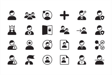 User, Profile, and Security Icons: Black and White Symbols for Protection