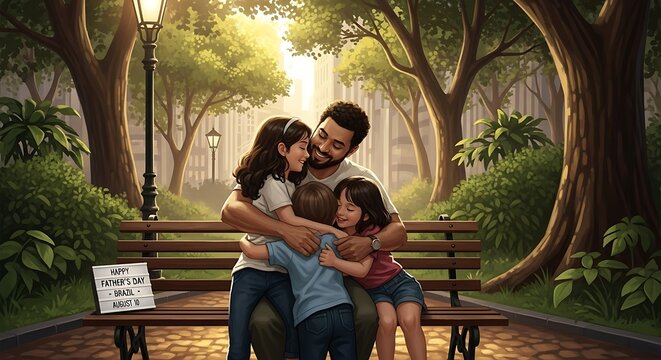 A Heartwarming Moment: Father's Day Celebration with Loving Family in Park Scene