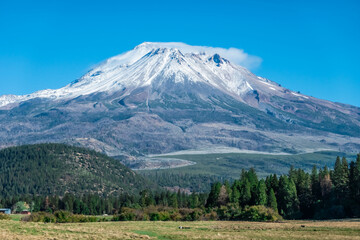 Mount Shasta in northern California with blue sky