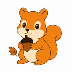 Vector cute happy autumn red squirrel isolated on white background. Illustration of cute fall red squirrel