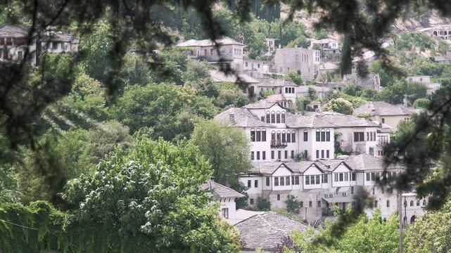 Grey rooftops of the historical city Gjirokaster Albania