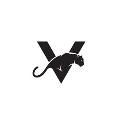 Powerful Panther Leaping Across Letter V for Bold and Dynamic Brand Identity © Jashim