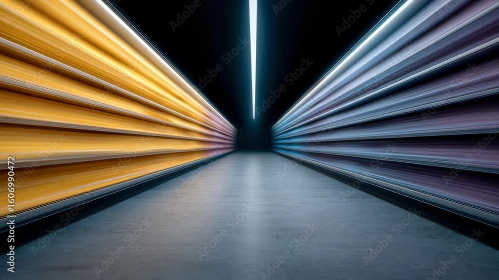 Poster abstract corridor with vibrant yellow and purple walls creating a modern, dynamic visual effect