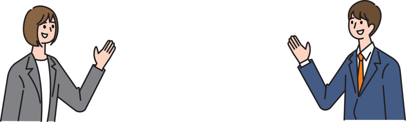 タイトル周りに使えるスーツ姿の若い女性とスーツ姿の若い男性
