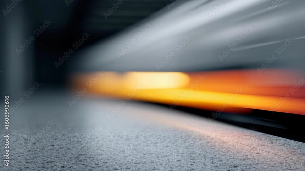 Poster high-speed train movement blurred in urban station setting with focus on platform surface