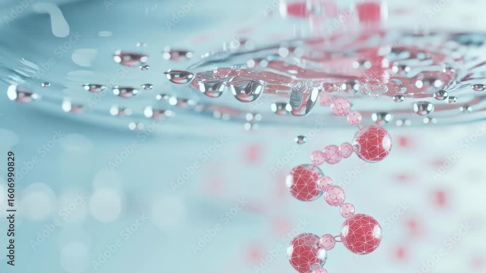 Aufkleber abstract molecular structure with red particles on light blue background for scientific concepts