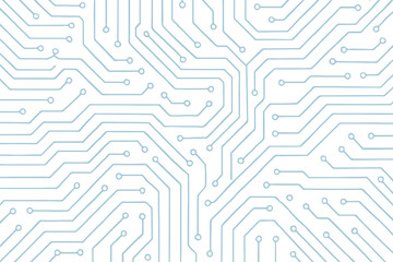 Abstract digital circuit board pattern with light blue lines on white