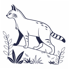 Obraz premium Vector art of a stylized illustration of a cat standing amidst grass