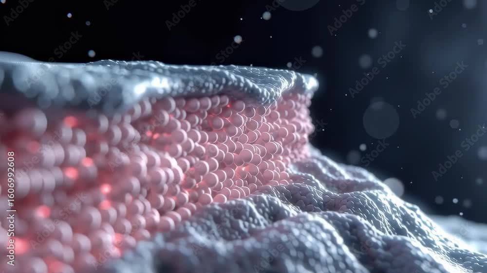 Poster abstract microbiology image of cells with textures and soft focus in a dark backdrop