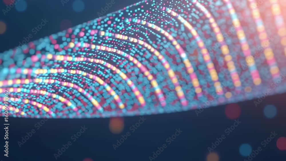 Aufkleber colorful abstract wave of sparkling particles in 3d rendered digital background design