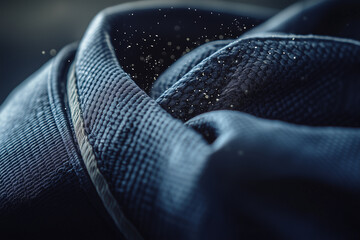 Martial arts gi folded and resting after intense training session capturing dedication and wear