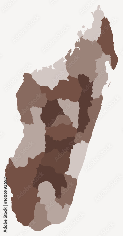 Poster map of madagascar with regions. just a simple country border map with region division. brown color p