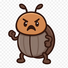 A grumpy, brown cartoon beetle with an angry expression and raised fists, isolated on a clean background.