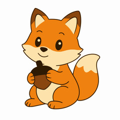 Vector cute happy autumn fox isolated on white background. Illustration of cute fall fox