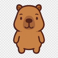 A friendly, brown cartoon bear standing on its hind legs, with a gentle expression, isolated on a clean background