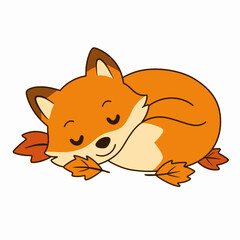 Vector cute happy autumn fox isolated on white background. Illustration of cute fall fox