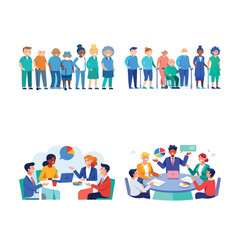 Diverse Group of People in Various Scenarios on Transparent Background group people