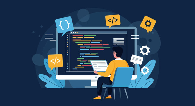 Web Developer Coding and Programming on Computer System