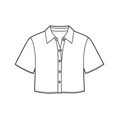 Womens Short Sleeve Cropped ButtonDown Shirt Fashion Flat Technical Drawing