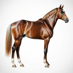 Obraz premium Majestic Equine Portrait: A magnificent, muscular horse stands proudly, its sleek, chestnut coat gleaming in the sunlight, capturing the essence of equestrian grace and power.