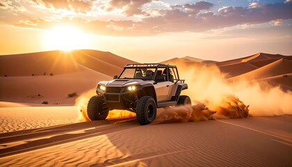 Off-road vehicle in desert sunset (1)