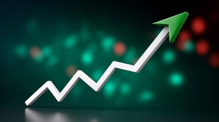 Green arrow pointing upwards on a white line. The line is curved and has a downward slope