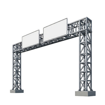 Highway gantries with blank signs isolated on transparent background