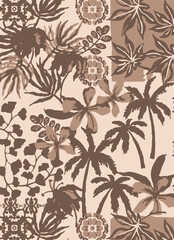 tropical leave seamless watercolor pattern background. Leave vector illustration. Watercolor print in rustic vintage style, textile or wallpapers.
