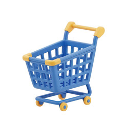 Blue plastic toy shopping cart isolated on transparent background