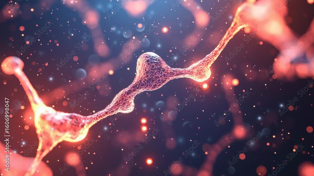 Poster abstract network visualization of neurons and synapses glowing in a digital universe