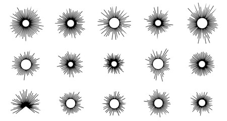Vintage Hand-Drawn Sunburst Engraved Vector Set
