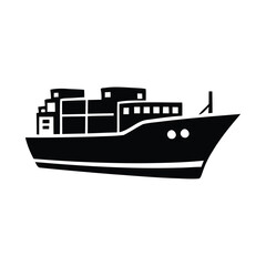 Black silhouette of a cargo ship carrying containers