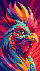 Fototapeta premium a vibrant pop art illustration of a rooster