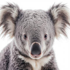 Koala in Focus: A captivating close-up portrait of a serene koala, its endearing features and soft gray fur beautifully rendered in stunning detail. 