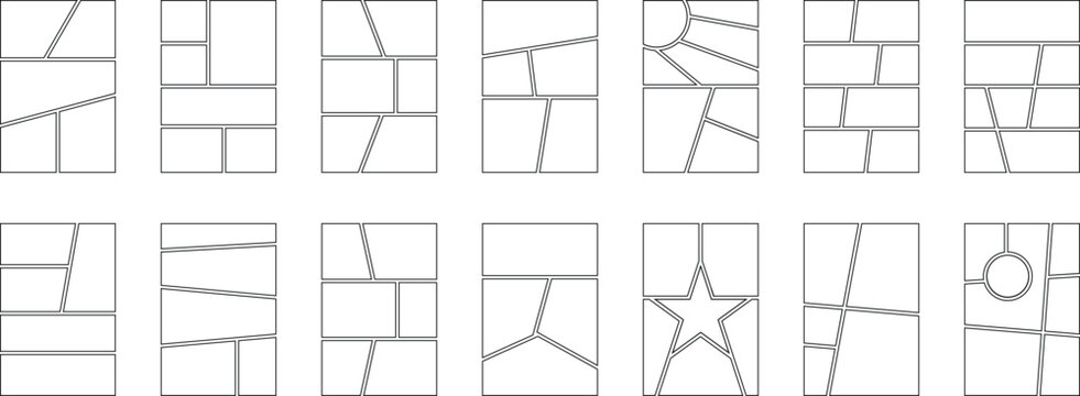 Blank Comic Book & Manga Panel Layout Templates. Diverse Frames for Storytelling, Graphic Design, & Creative Projects.
