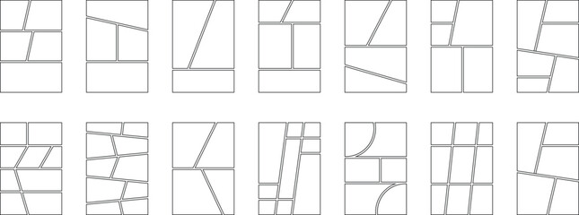 Comic and Manga Panel Layouts. Diverse Storyboard Frame Templates for Graphic Novels and Creative Design Projects.