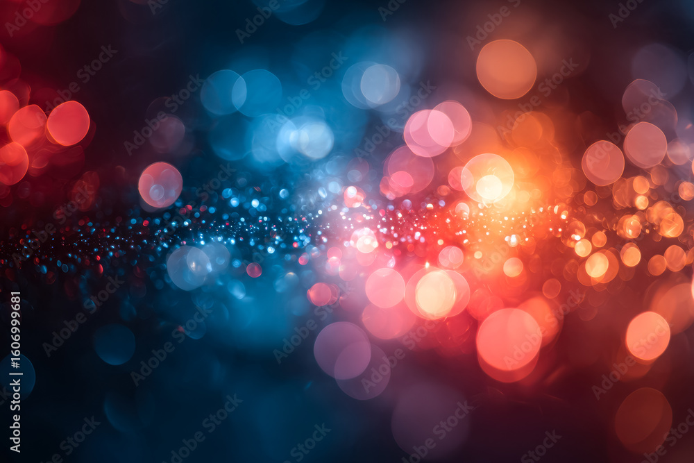 Poster vibrant bokeh lights and shimmering particles in a colorful abstract background