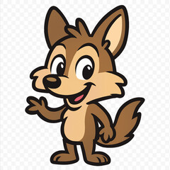 A cute cartoon fox with brown fur and a bushy tail, depicted with a playful grin and one paw raised in a friendly wave, on a clear background.
