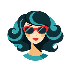 Stylish woman with voluminous dark hair and red sunglasses, exuding confidence and flair