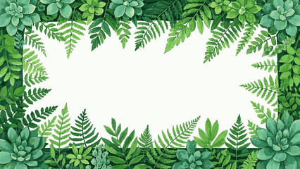 Emerald Borders White frame with green leaves isolated watercolor vector illustration svg