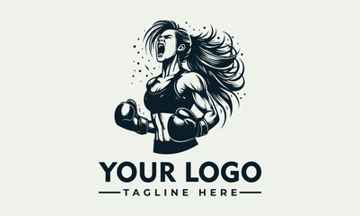 A powerful illustration of a determined female boxer with clenched fists, ready for action.