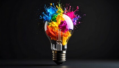 Colorful paint explosion around a lightbulb