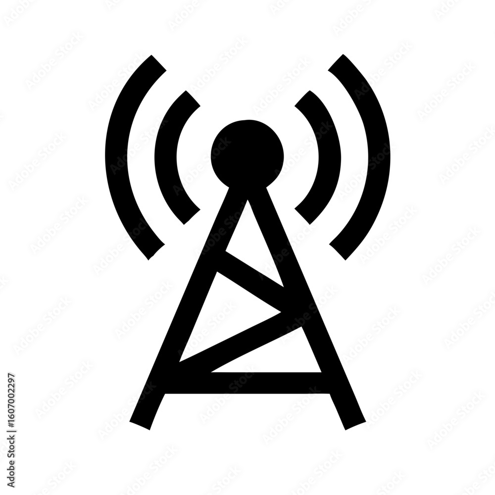 Poster communication tower icon vector illustration for wireless signal and broadcasting technology design 